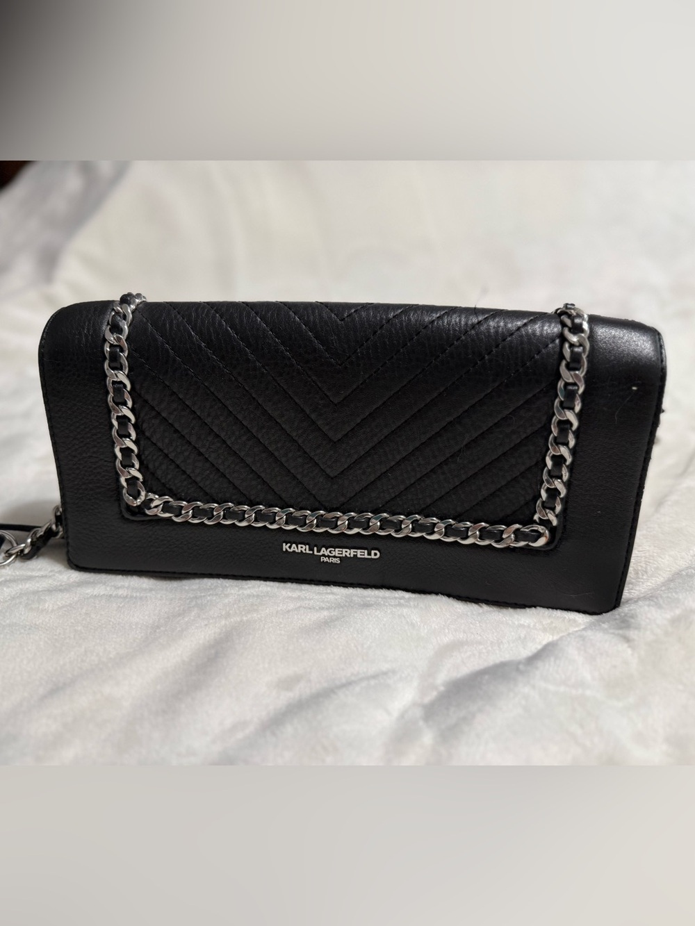 Karl Lagerfeld Black Quilted Crossbody with Silver Chain